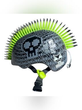Raskullz Bone Block Mohawk Child Bike Skate Helmet S 50-54cm NWT Pixel Skull